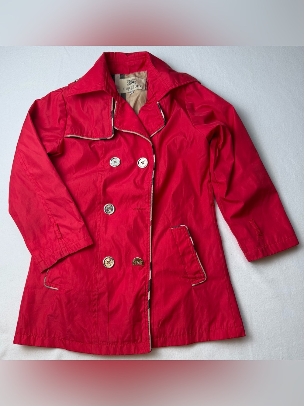 Youth Burberry Bright Red Double-Breasted Raincoat